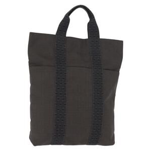 HERMES Her Line Kabas Tote Bag Canvas Gray Silver Auth BA7363